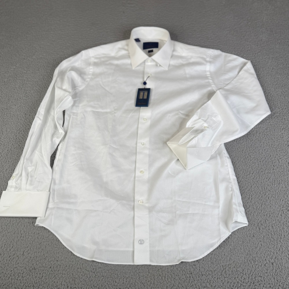 David Donahue Dress Shirt Mens 16.5 34/35 White Trim French Cuff Dobby Cotton